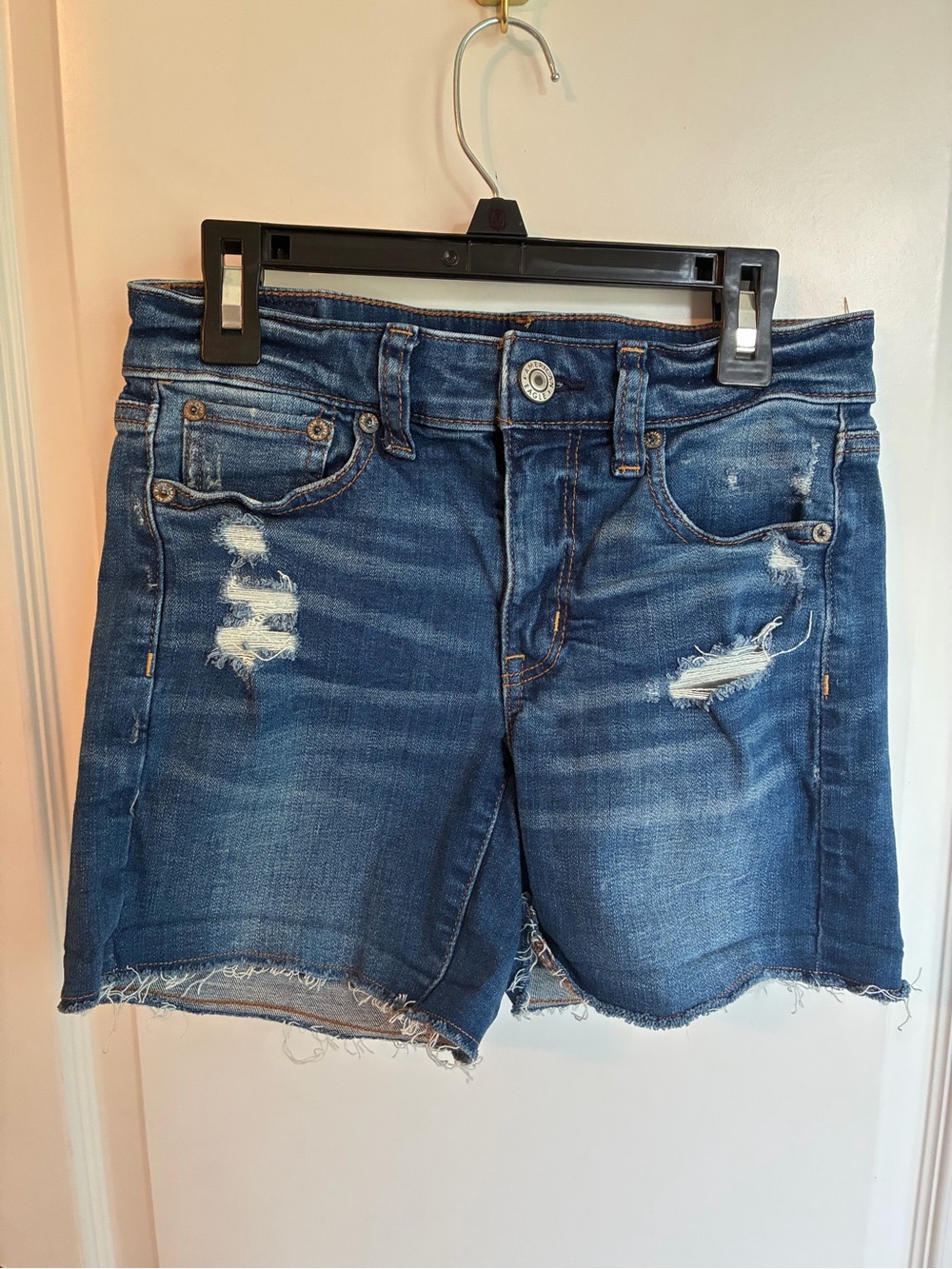 American Eagle Outfitters Distressed Dark Blue Denim Shorts